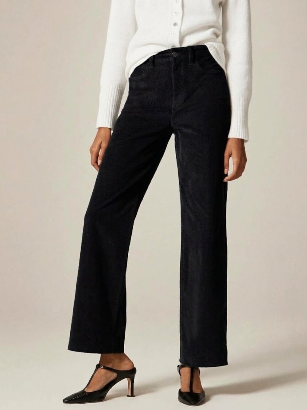 J. Crew High Rise Slim Wide Ankle Length Corduroy Pants Black Size 30 NWT
